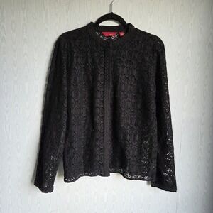 GILI Got It Love It Womens L Sheer Lace Snap Button‎ Down Tailored Black  Shirt